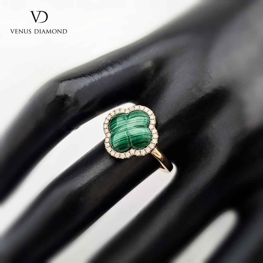 18k Rose Gold Malachite Diamond Ring