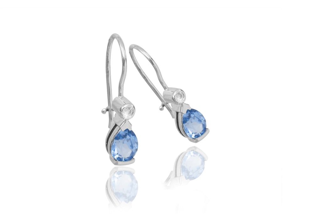 Blue Topaz and Diamond 18K White Gold Earrings