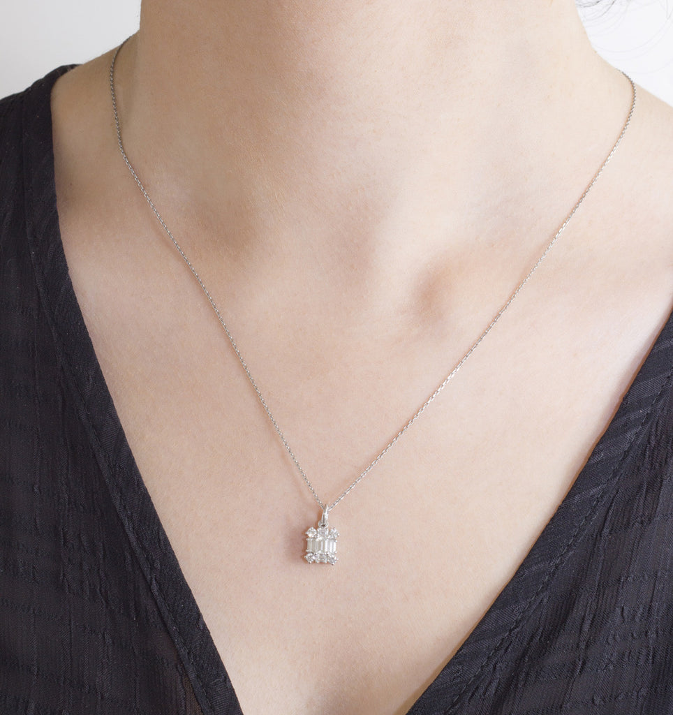 Baguette Cut Diamond 18K White Gold Pendant