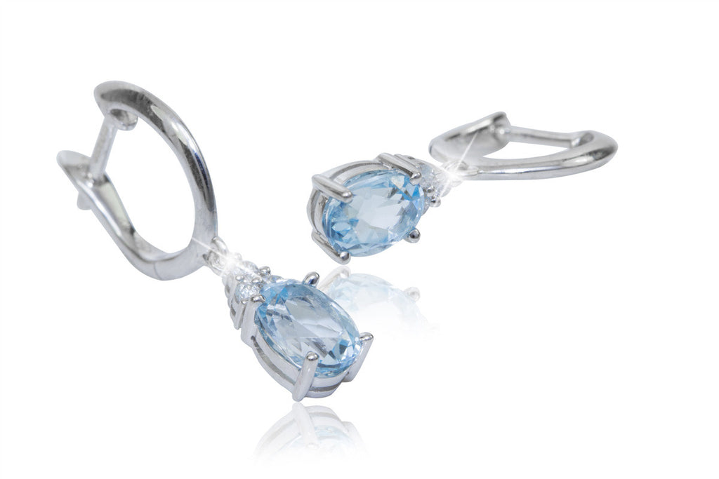 Blue Topaz and Diamond 18K White Gold Earrings