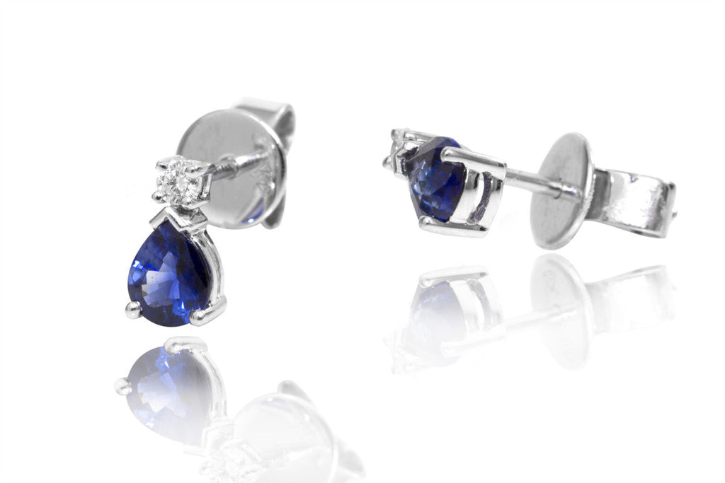 Sapphire and Diamond 18K White Gold Stud Earrings