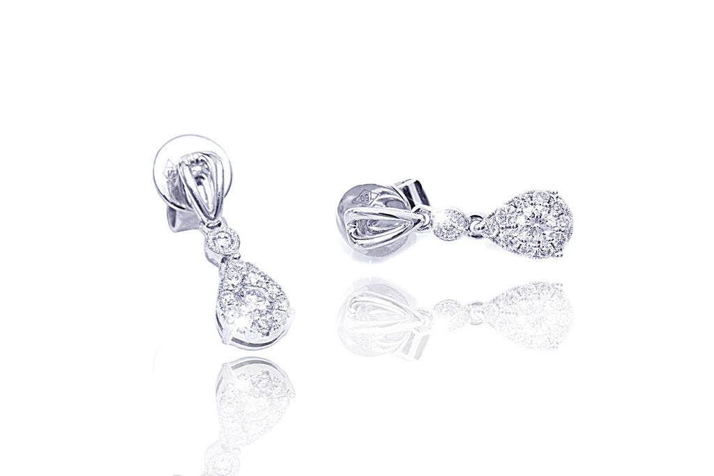 Diamond Drop Shaped 18K White Gold Earrings - OUT OF STOCK