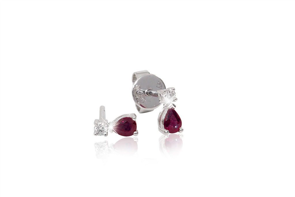 Ruby and Diamond Stud 18K White Gold Earrings