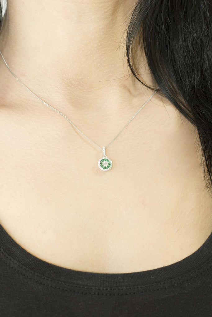 Emerald and Diamond Halo 18K White Gold Pendant
