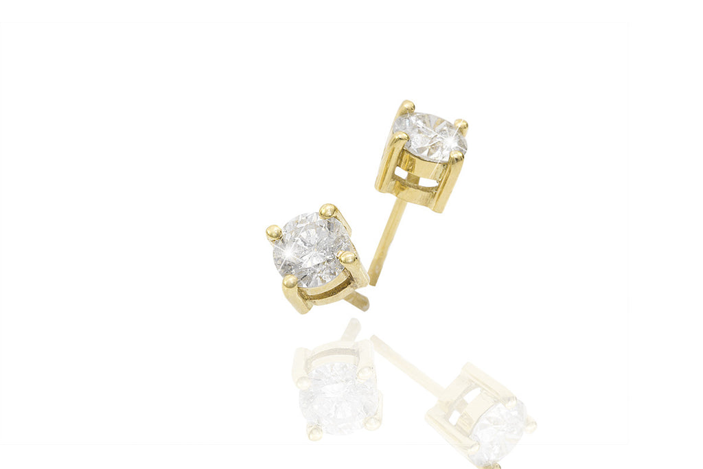 Round Cut Diamond 18K Yellow Gold Stud Earrings