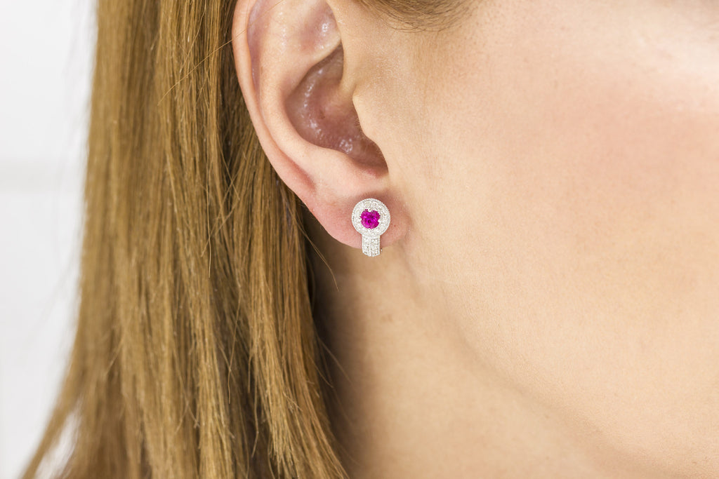 Ruby and Diamond 18K White Gold Earrings - OUT OF STOCK