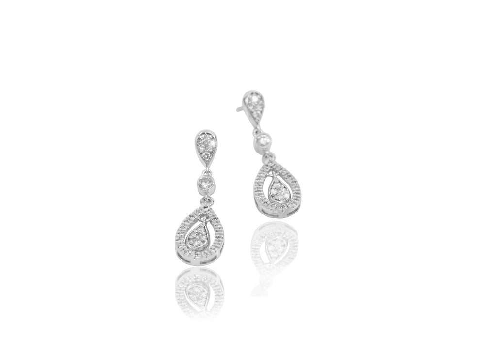Diamond 18K White Gold Dangly Earrings - OUT OF STOCK