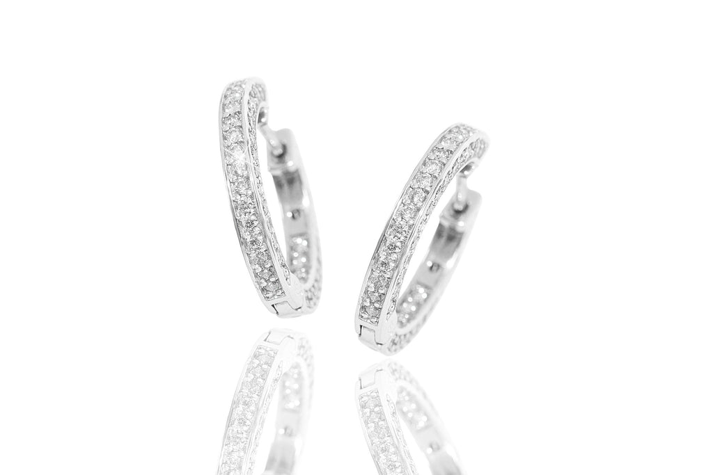 Diamond 18K White Gold Hoop Earrings