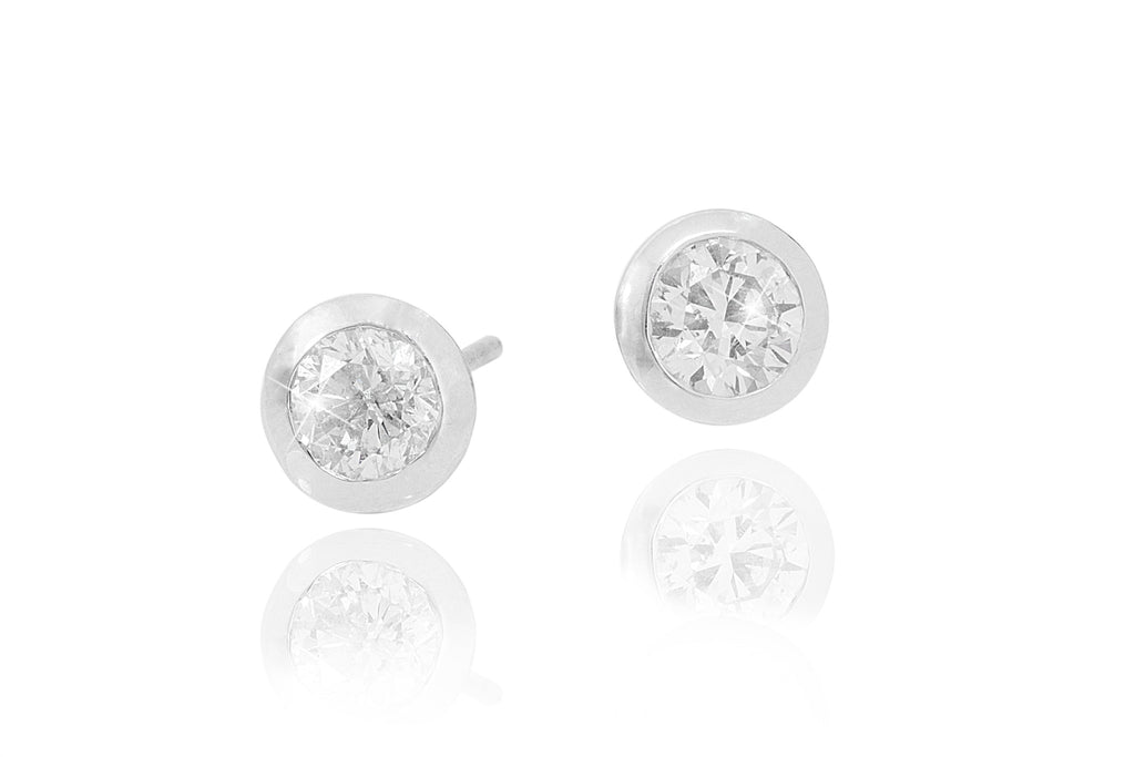Rub Over Diamond 18K White Gold Stud Earrings - OUT OF STOCK
