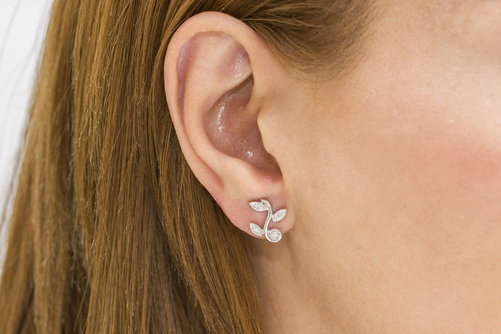 Diamond Leaf 9K White Gold Stud Earrings - OUT OF STOCK