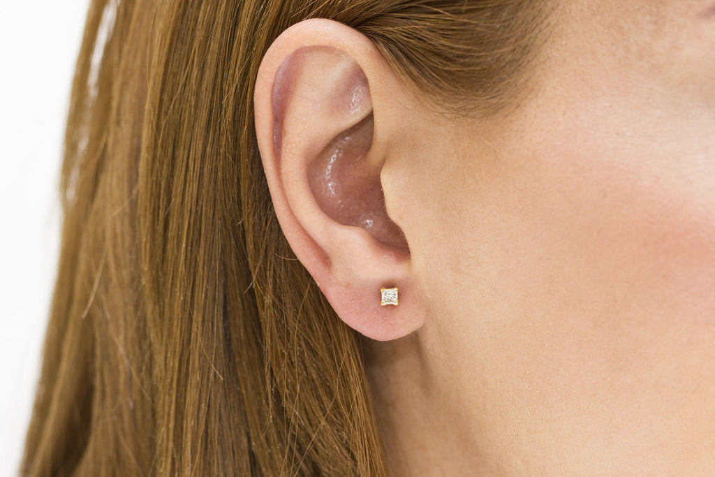 Princess Cut Diamond 18K Yellow Gold Stud Earrings - OUT OF STOCK