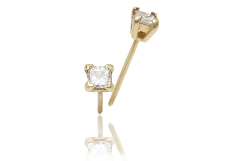 Princess Cut Diamond 18K Yellow Gold Stud Earrings - OUT OF STOCK