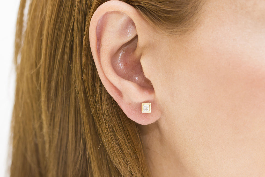 Princess Cut Diamond 18K Yellow Gold Stud Earrings - OUT OF STOCK