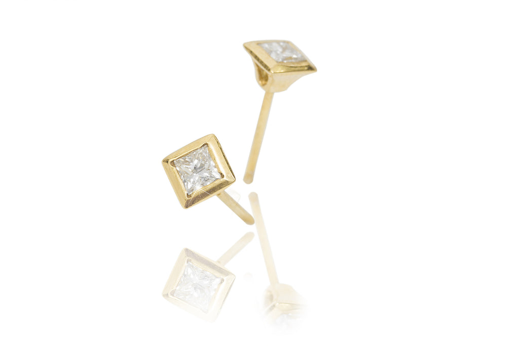 Princess Cut Diamond 18K Yellow Gold Stud Earrings - OUT OF STOCK