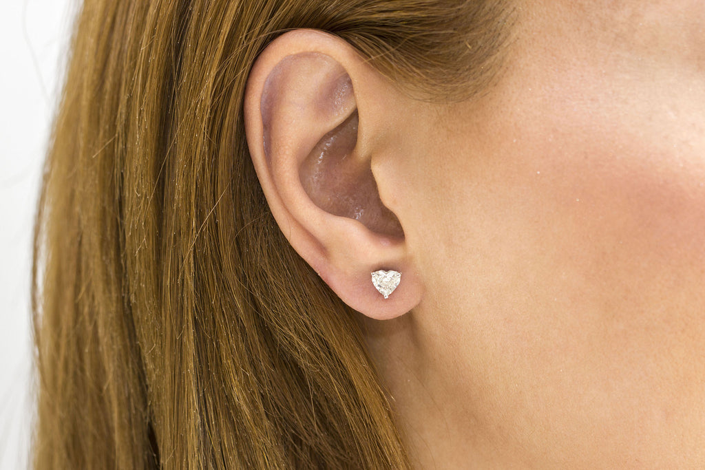 Diamond Heart Cut 18K White Gold Stud Earrings - OUT OF STOCK