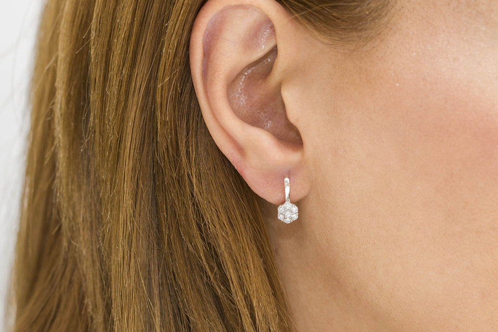 Diamond Cluster 18K White Gold Earrings - OUT OF STOCK
