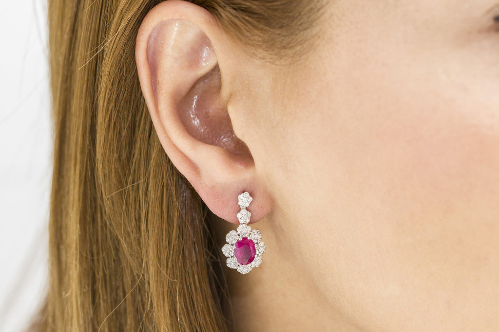 Ruby and Diamond 18K White Gold Dangly Earrings - OUT OF STOCK