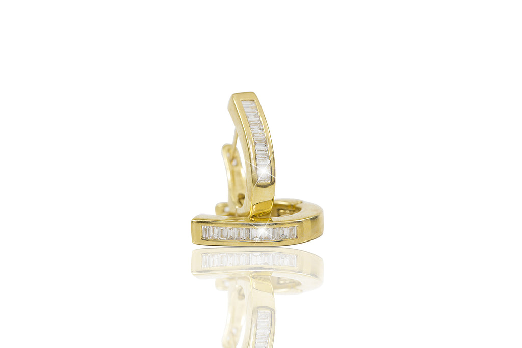 Baguette Cut Diamond 18K Yellow Gold Hoop Earrings