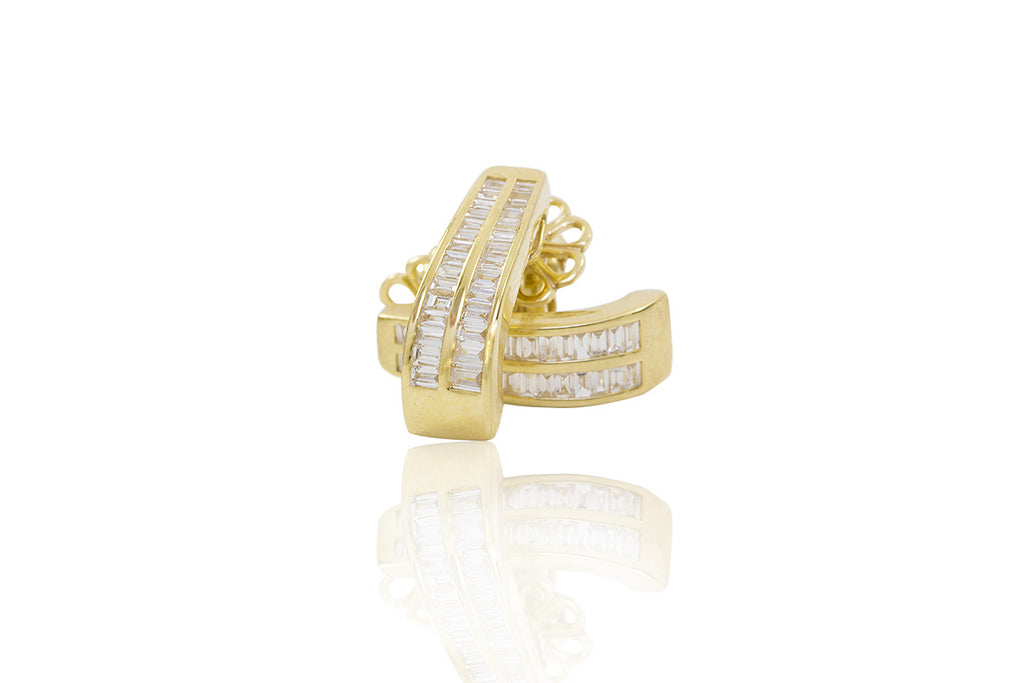 Two Row Baguette Diamond 18K Yellow Gold Earrings