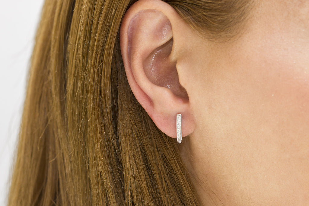 Diamond 18K White Gold Hoop Earrings - OUT OF STOCK