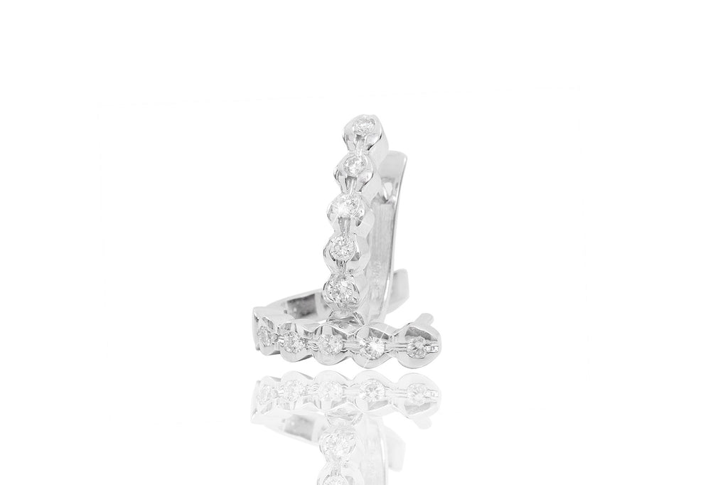 Rub Over Diamond 18K White Gold Hoop Earrings