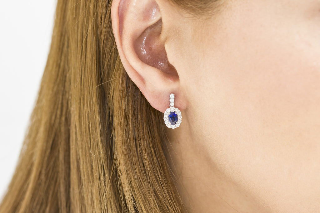 Blue Sapphire and Diamond 18K White Gold Dangly Earrings - OUT OF STOCK