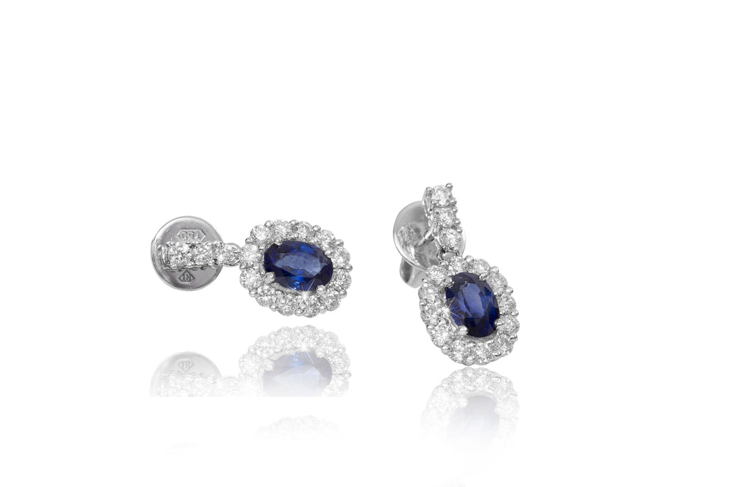 Blue Sapphire and Diamond 18K White Gold Dangly Earrings - OUT OF STOCK