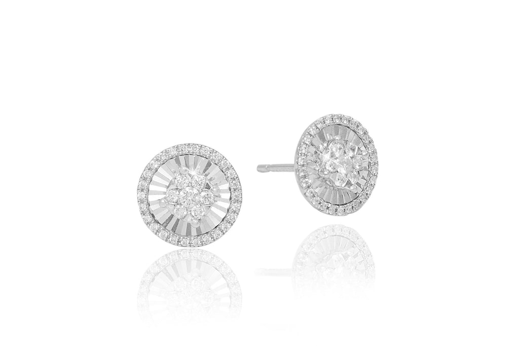 Diamond Mirror Effect 18K White Gold Stud Earrings