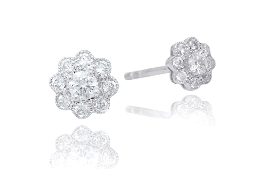 Diamond Cluster 18K White Gold Stud Earrings