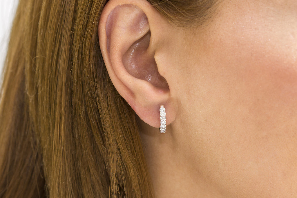 Rub Over Diamond 18K White Gold Hoop Earrings