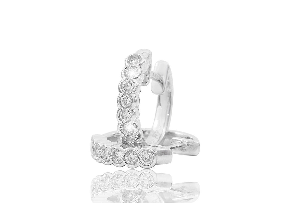 Rub Over Diamond 18K White Gold Hoop Earrings