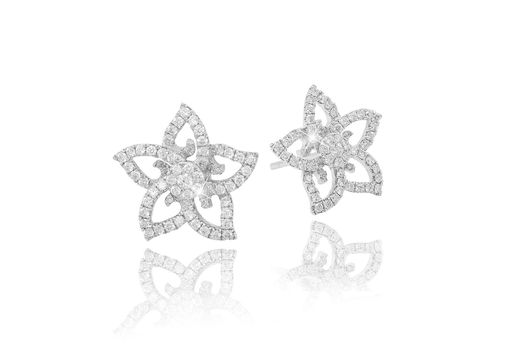 Diamond Flower 18K White Gold Earrings