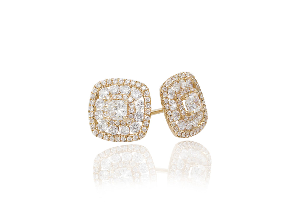 Mullti Stone Diamond 18K Rose Gold Stud Earrings