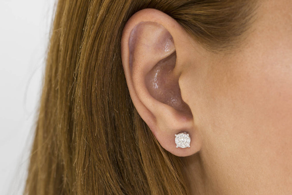 Illusion Set Multi Stone Diamond 18K White Gold Stud Earrings