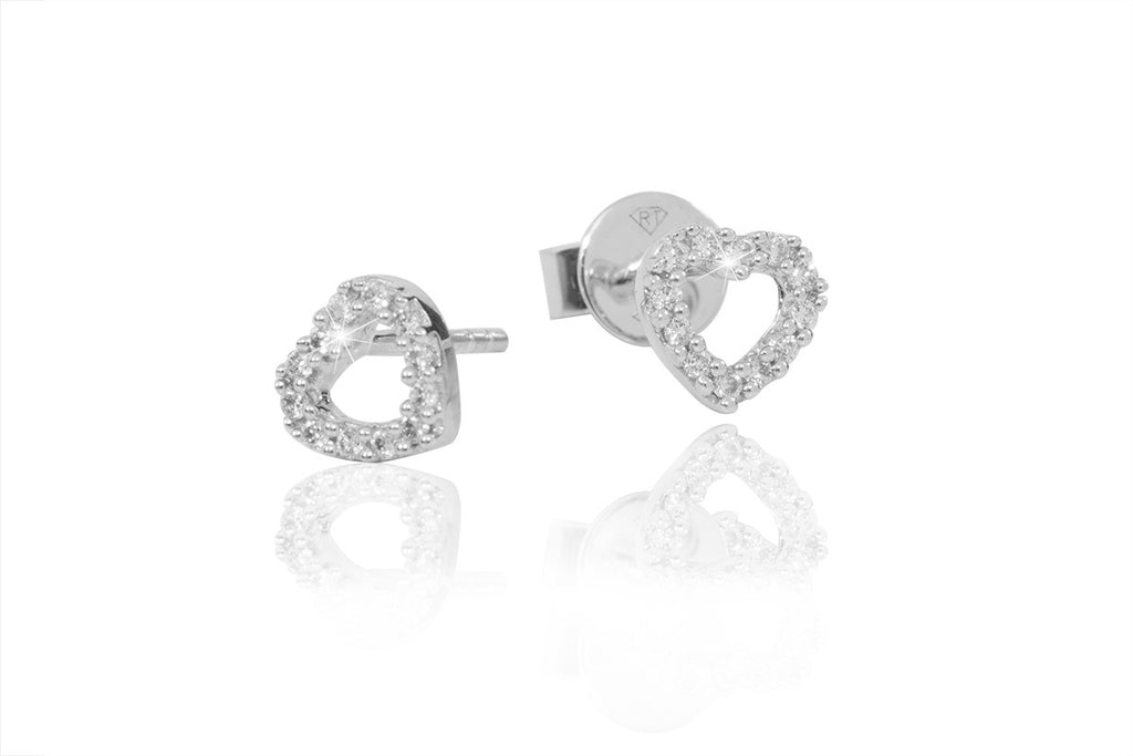 Diamond Heart 18K White Gold Stud Earrings