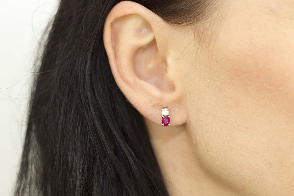 Ruby and Diamond 18K White Gold Stud Earrings - OUT OF STOCK