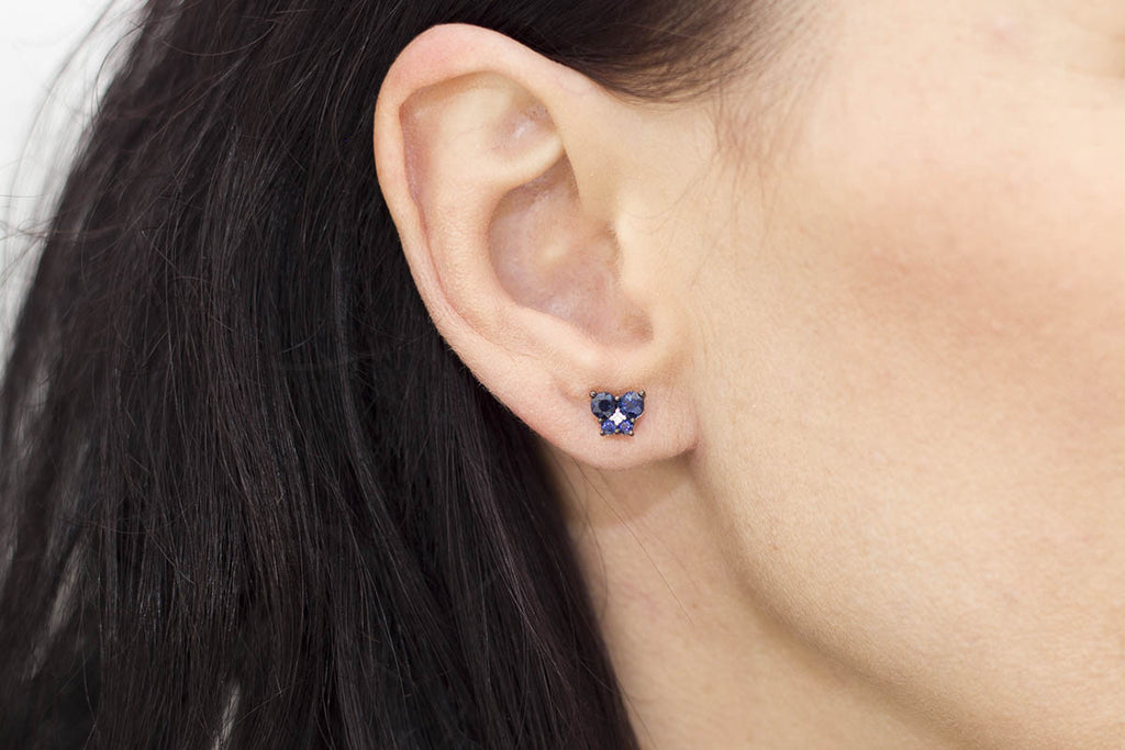 Blue Sapphire and Diamond Butterfly 18K White Gold Stud Earrings