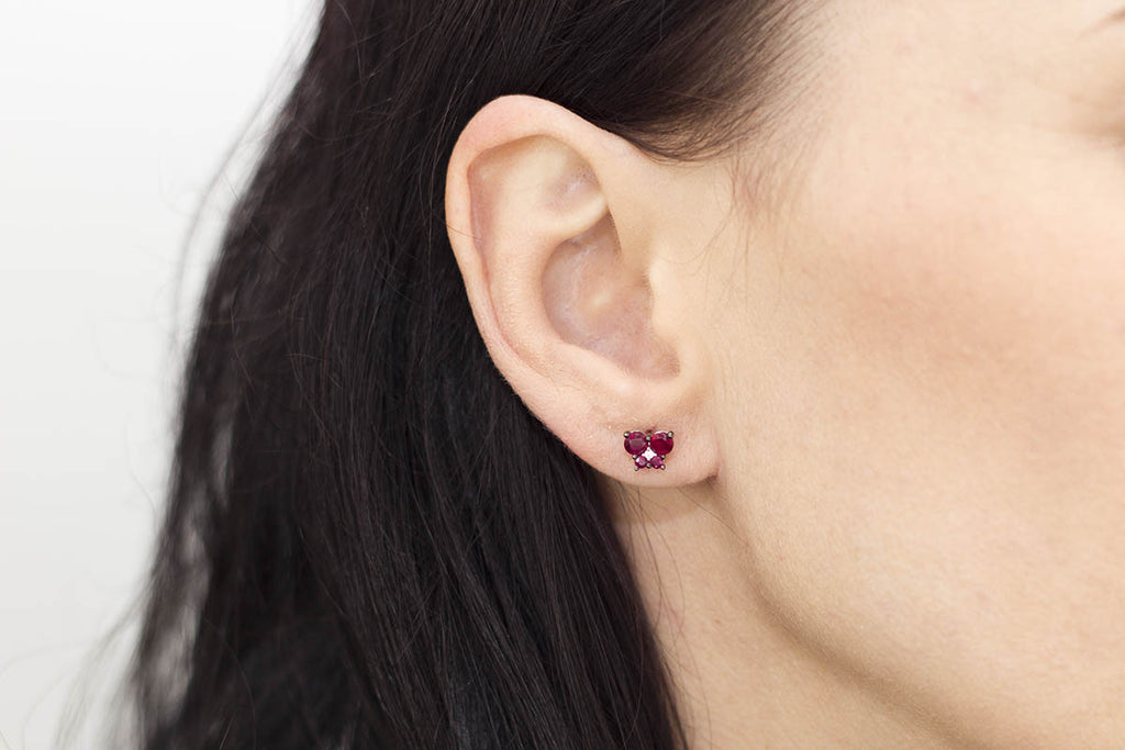 Ruby and Diamond Butterfly 18K White Gold Stud Earrings