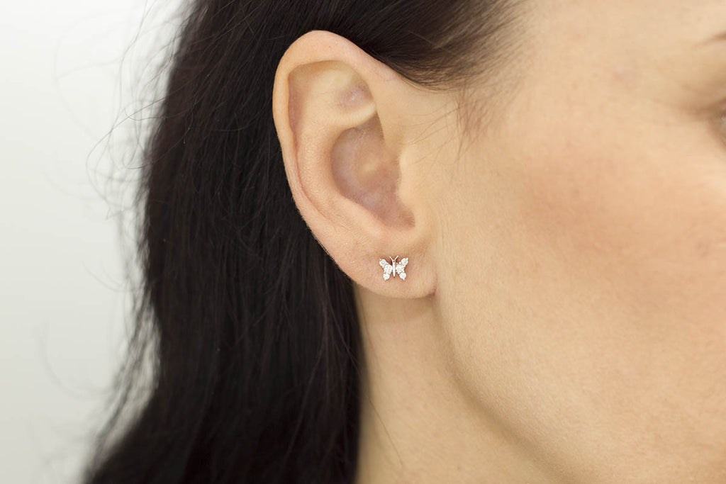 Diamond Butterfly 18K White Gold Stud Earrings
