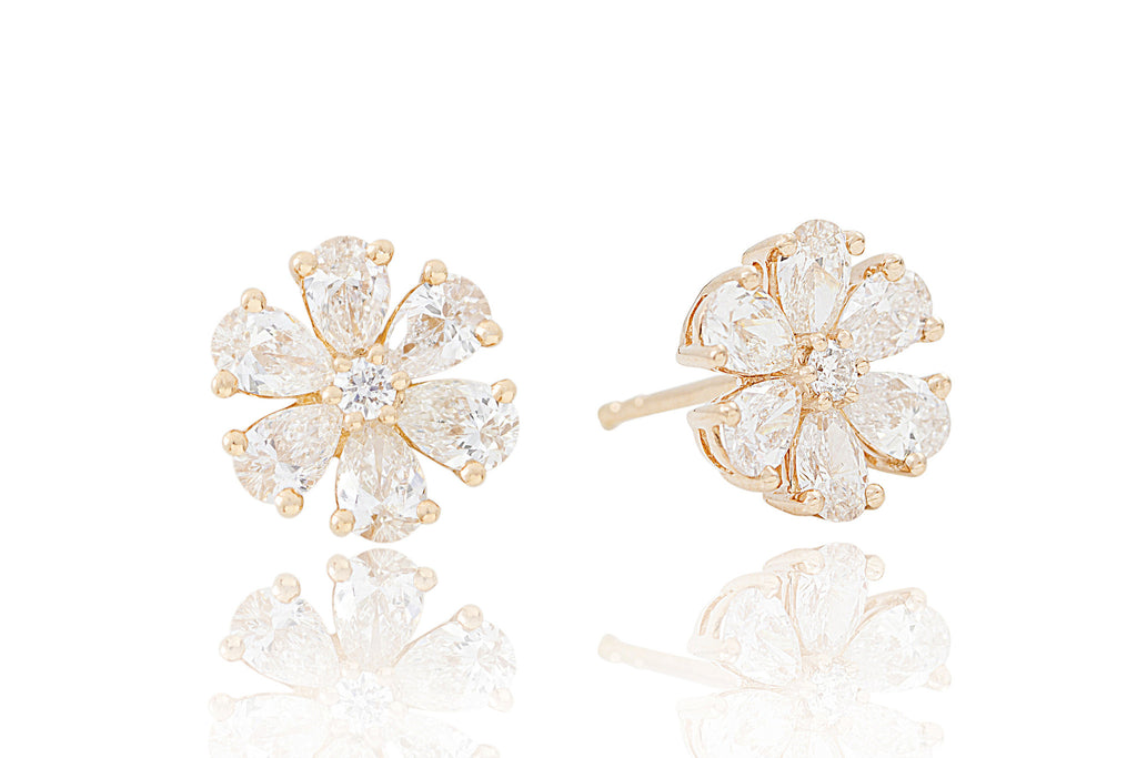Diamond Flower 18K Rose Gold Stud Earrings