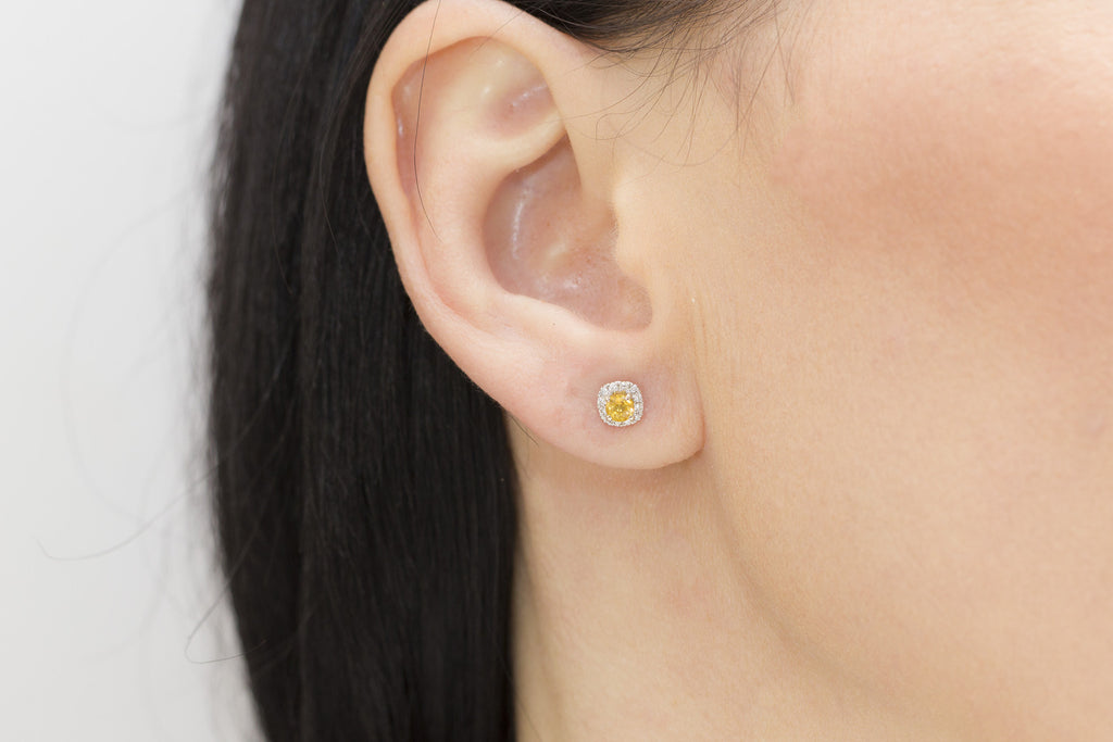 Yellow Sapphire and Diamond 18K White Gold Earrings