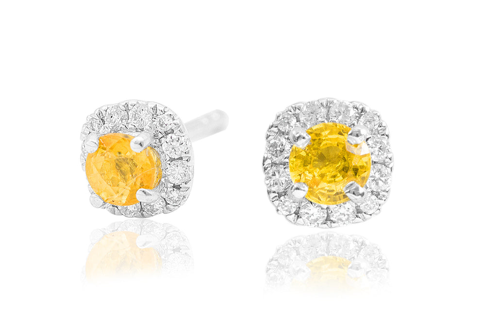 Yellow Sapphire and Diamond 18K White Gold Earrings