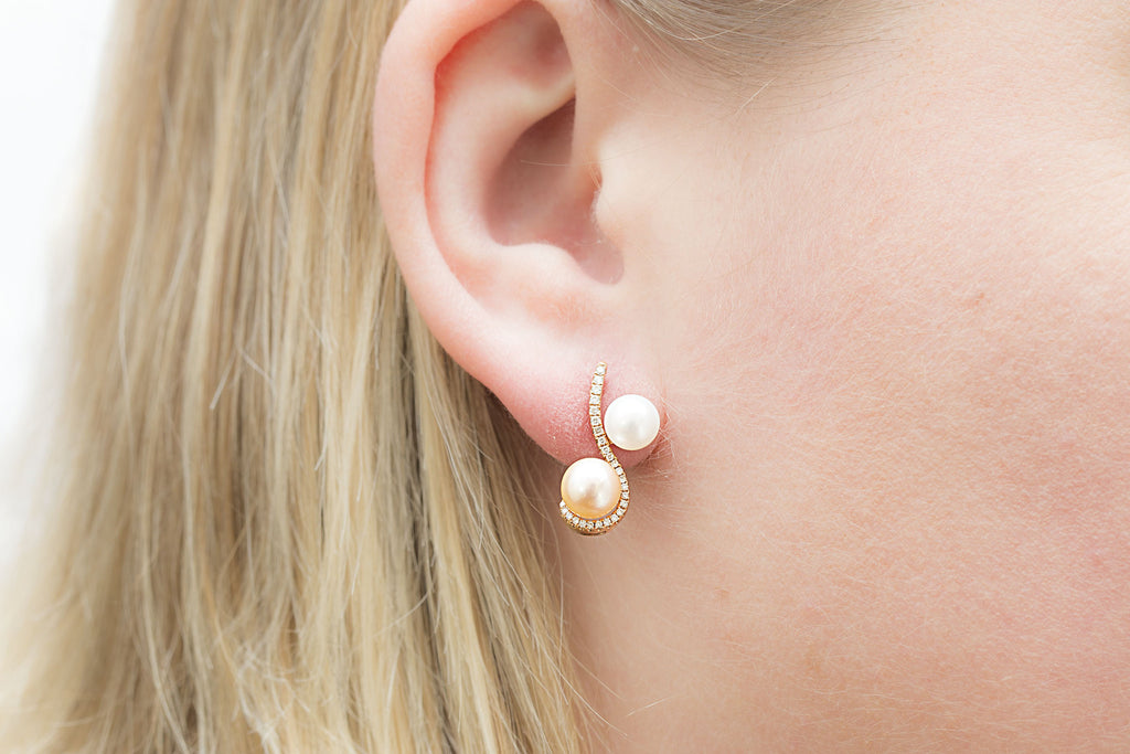 Pink & White Pearl and Diamond 18K Rose Gold Earrings