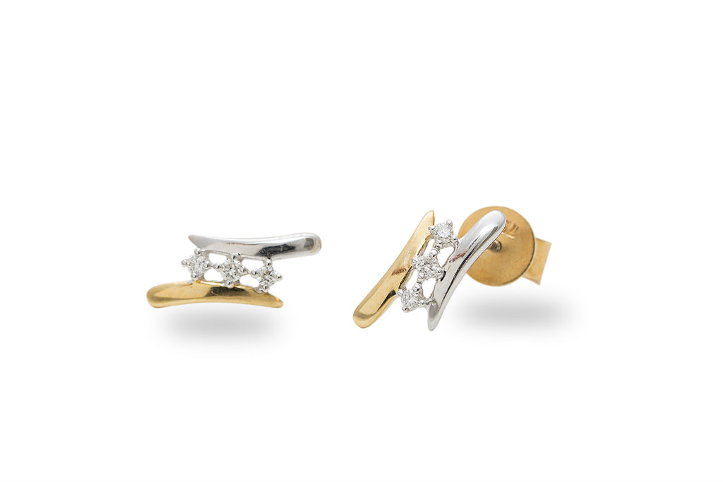 Three Line Diamond 18K White and Yellow Gold Earrings