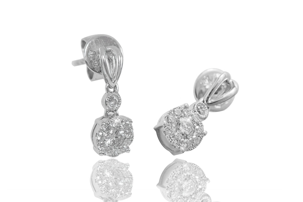 Diamond 18K White Gold Dangly Earrings - OUT OF STOCK