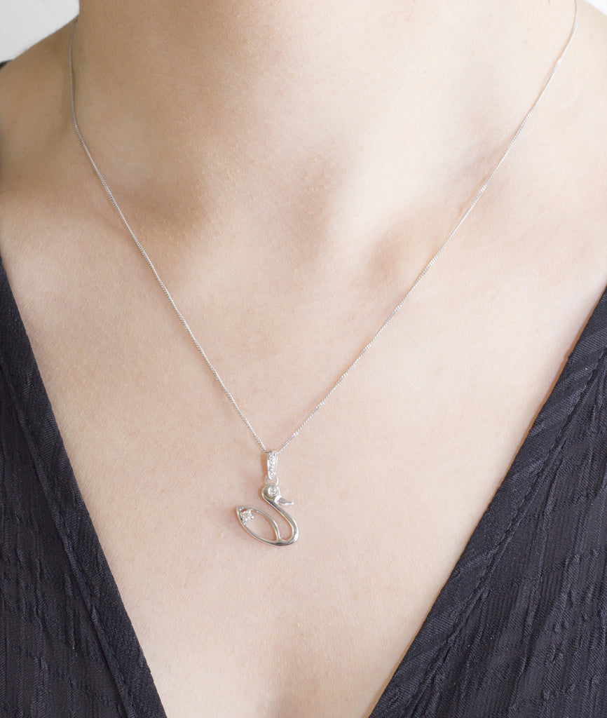 Swan Diamond 18K White Gold Pendant