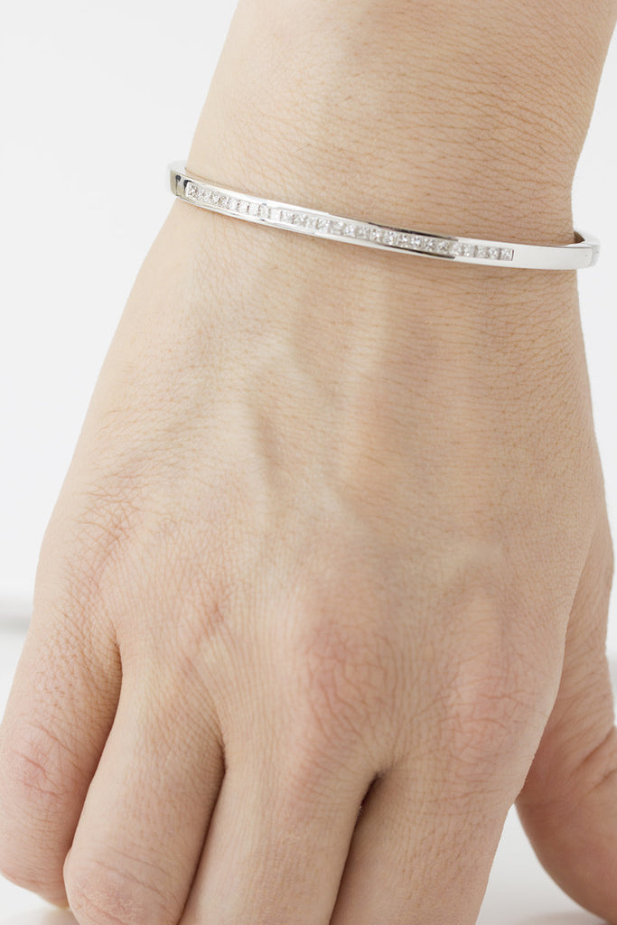 Princess Cut Diamond White Gold Bangle