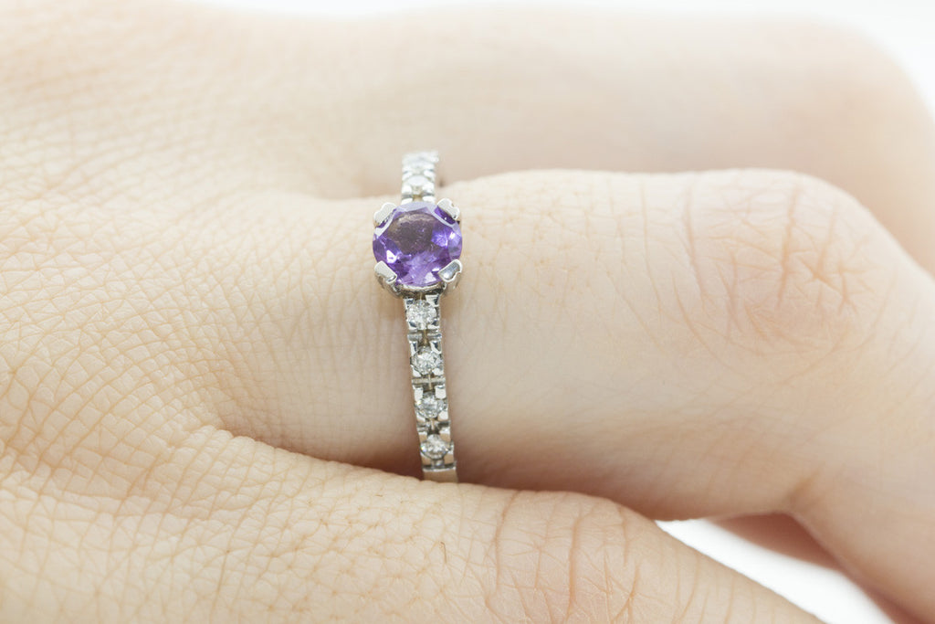 Amethyst and Diamond 18K White Gold Ring