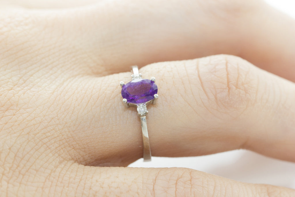 Amethyst and Diamond 18K White Gold Ring