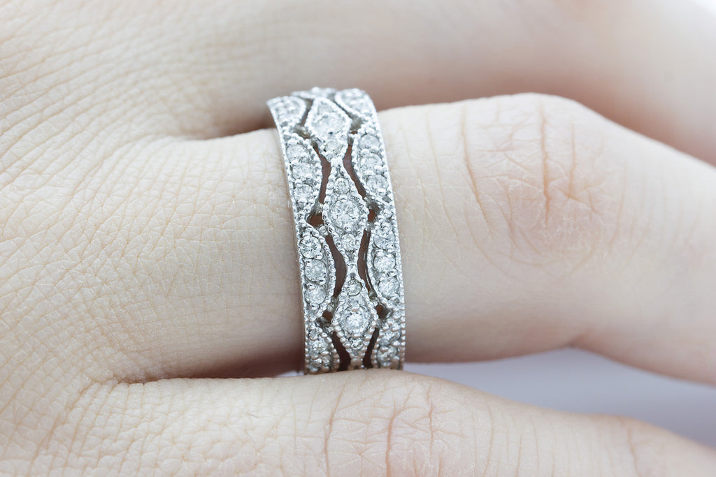 Filigree Diamond 18K White Gold Ring